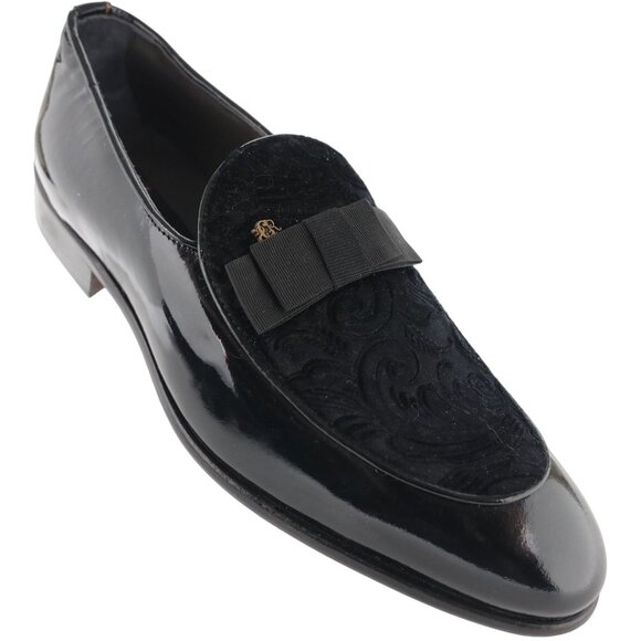 NEW CSR Custom Italy Formal Dress Shoes Men 9 Black Patent Leather Velvet Loafer - Picture 1 of 12